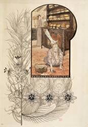 Le rêve : fillette lavant le sol d'une cuisine (Carlos Schwabe) - Muzeo.com