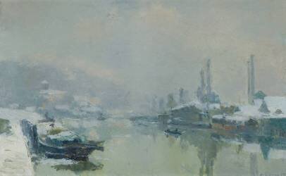 L'île Lacroix sous la neige (Albert Lebourg) - Muzeo.com