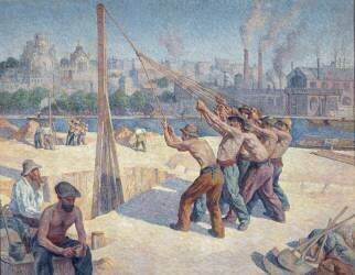 Les batteurs de pieux, quai de la Seine à Billancourt (Maximilien Luce) - Muzeo.com