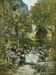 Les laveurs sur la rive du fleuve (Eugène Boudin) - Muzeo.com