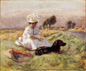 Madame Bonnard La femme du peintre est assise dans l'affrontement avec son chien (Pierre Bonnard) - Muzeo.com