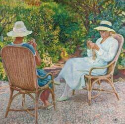 Maria and Elisabeth van Rysselberghe tricotant dans le Jardin (Theo van Rysselberghe) - Muzeo.com