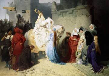 Merlin présentant le futur roi Arthur (Emil Johann Lauffer) - Muzeo.com