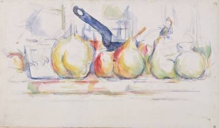 Nature morte ; pommes, poires et casserole (Paul Cézanne) - Muzeo.com