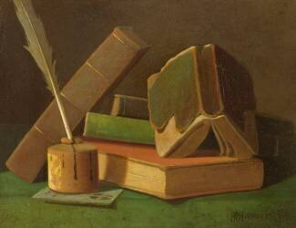 Nature morte aux livres et à l'encrier (William Michael Harnett) - Muzeo.com