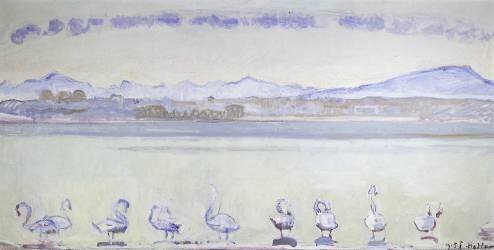 Neuf Cygnes devant un paysage montagneux (Ferdinand Hodler) - Muzeo.com