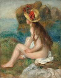 Nu avec un chapeau de paille au bord de la mer (Auguste Renoir) - Muzeo.com