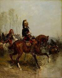Officier de dragons traversant une rivière (Alphonse de Neuville) - Muzeo.com