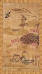 Paravent à huit panneaux : fleurs et oiseaux 