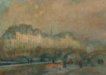 Paris, l'écluse de la Monnaie, soleil d'hiver ou vue du pont Neuf et de l'île de la Cité (Albert Lebourg) - Muzeo.com