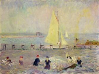 Paysage marin avec deux voiliers et six baigneurs (William James Glackens) - Muzeo.com