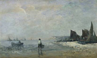 Pêcheur à Villerville, marée basse (Eugène Boudin) - Muzeo.com