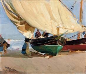 Pêcheurs et bateaux échoués, Valence (Joaquin Sorolla y Bastida) - Muzeo.com