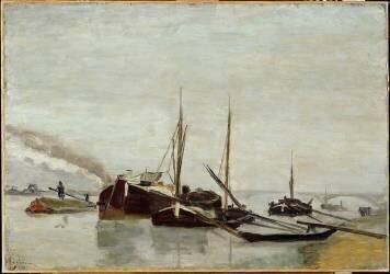 Péniches sur la Seine à Bercy (Armand Guillaumin) - Muzeo.com