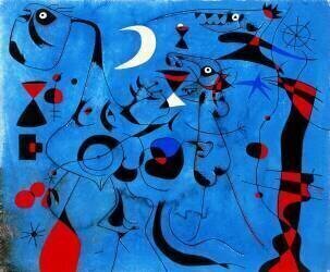 Personnages dans la nuit guidés par les traces phosphorescentes des escargots (Joan Miró) - Muzeo.com