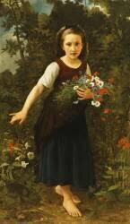 Petite fille au bord du ruisseau tenant une gerbe de fleurs (William Bouguereau) - Muzeo.com