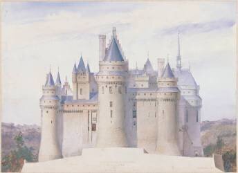 Pierrefonds, château, élévation extérieure sur la ligne C.D. du fossé (Eugène Viollet-Le-Duc) - Muzeo.com