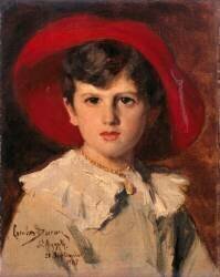 Portrait de Michel Feydeau, l'enfant au chapeau rouge, fils de Georges Feydeau (Carolus-Duran) - Muzeo.com