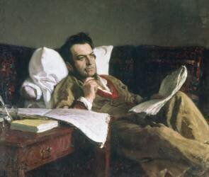 Portrait de Mikhail Glinka lors de sa composition de l'opéra 'Ruslan et Ludmilla' (Ilya Répine) - Muzeo.com