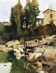 Renaioli sur les rives de la rivière Mugnone (Odoardo Borrani) - Muzeo.com