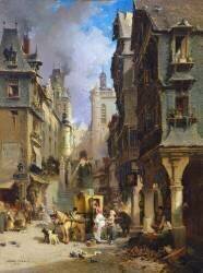 Scène de rue à Morlaix en 1830 (Jules Achille Noël) - Muzeo.com