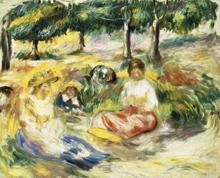 Trois filles assises sur l'herbe (Auguste Renoir) - Muzeo.com