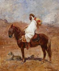 Un Arabe sur un Cheval dans un Paysage désertique (Henri Emilien Rousseau) - Muzeo.com