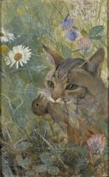 Un chat avec un oisillon (Bruno Liljefors) - Muzeo.com