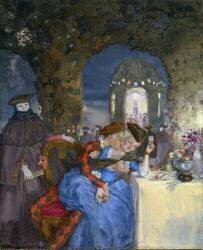 Un couple badinant lors d'une fête en été (Konstantin Andreevic Somov) - Muzeo.com
