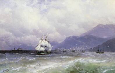 Un paysage côtier avec expédition au large de Trebizond (Ivan Aivazovsky) - Muzeo.com