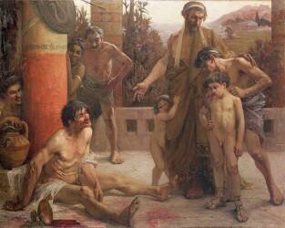 Un Spartiate montre un esclave ivre à ses fils (Fernand Sabbate) - Muzeo.com