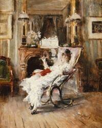 Une élégante jeune femme tenant un éventail (Giovanni Boldini) - Muzeo.com