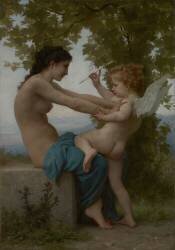 Une jeune fille se défendant contre Eros (William Bouguereau) - Muzeo.com