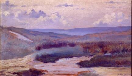 Une mare dans les dunes, le soir ; Siouville, plage de Diélette aux environs de Cherbourg (Alphonse Osbert) - Muzeo.com