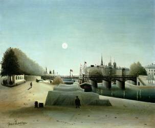 Une Vue de l'Île Saint-Louis depuis le Port Saint-Nicolas, le Soir (Henri Rousseau) - Muzeo.com