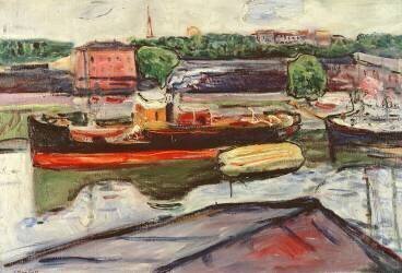 Vue de Lubeck avec un bateau à vapeur (Edvard Munch) - Muzeo.com