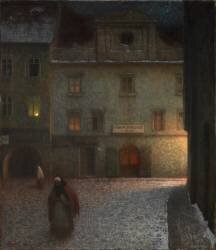 Vue d'une Rue le Soir (Jakub Schikaneder) - Muzeo.com