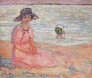 Woman in the Pink Dress by the Sea (Henri Lebasque) - Muzeo.com