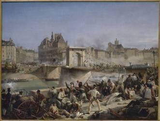 Attaque de l'hôtel de ville de Paris et combat du pont d'Arcole, le 28 juillet 1830 (Amédée Bourgeois) - Muzeo.com