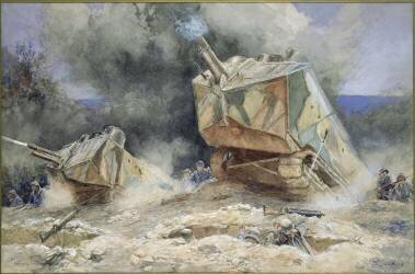 Attaque d'infanterie et de chars lourds Saint-Chamond, Longpont, juillet 1918 (François Flameng) - Muzeo.com