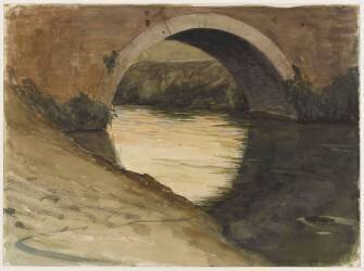 Campagne romaine : arche de pont sur le Tibre (Ernest Hébert) - Muzeo.com