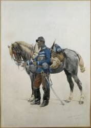 Cavalier du 2e hussards en tenue de campagne, second Empire (Edouard Detaille) - Muzeo.com