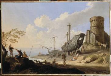 Chantier naval sur la côte (Jacob de Heusch) - Muzeo.com