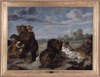 Combat d'ours et de léopards (Paul de Vos) - Muzeo.com