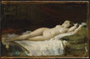 Femme nue couchée sur un drap blanc (inspirée de la Venus endormie du Titien) (Jean-Jacques Henner) - Muzeo.com