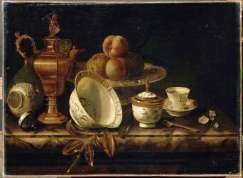 Fruit et vaisselle sur une table de marbre (Pieter Gerritsz van...) - Muzeo.com