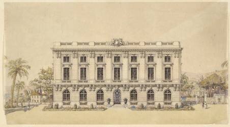Hôtel de Bialobos Bey (Garden City, Le Caire) : façade principale, élévation (Raoul Brandon) - Muzeo.com