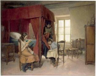 Intérieur berrichon, mère et fille (Léon Delachaux) - Muzeo.com