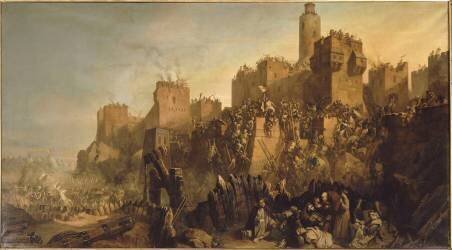Jacques Molay, grand-maître de l'ordre du Temple en 1298, prend Jérusalem par surprise, en 1299 (Claudius Jacquand) - Muzeo.com
