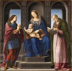La Vierge et l'Enfant entourés de saint Julien et saint Nicolas de Myre (Lorenzo di Credi) - Muzeo.com